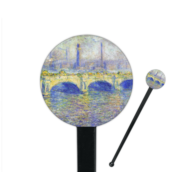 Custom Waterloo Bridge by Claude Monet 7" Round Plastic Stir Sticks - Black - Double Sided