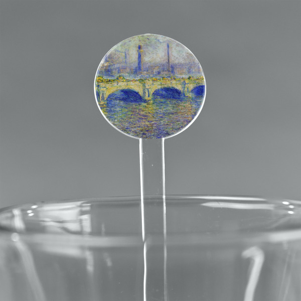 Custom Waterloo Bridge by Claude Monet 7" Round Plastic Stir Sticks - Clear