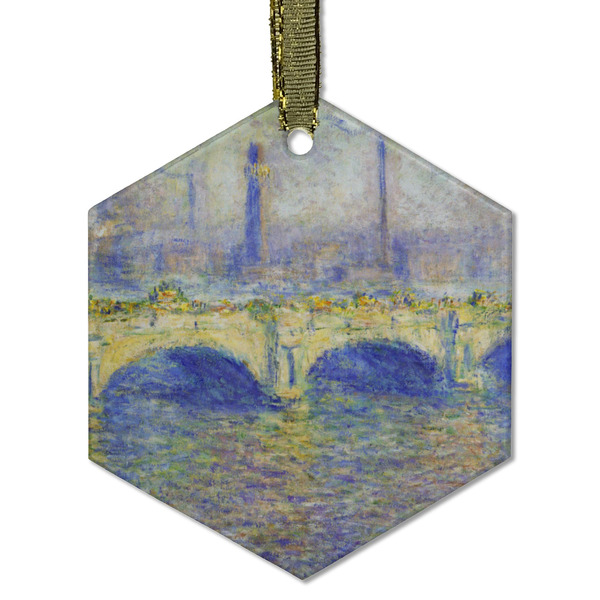 Custom Waterloo Bridge by Claude Monet Flat Glass Ornament - Hexagon