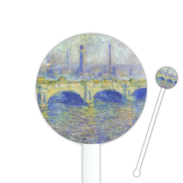 Custom Waterloo Bridge by Claude Monet 5.5" Round Plastic Stir Sticks - White - Double Sided