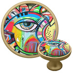 Abstract Eye Painting Cabinet Knob - Gold