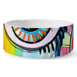 Abstract Eye Painting Ceramic Dog Bowl - Medium