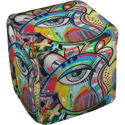 Abstract Eye Painting Cube Pouf Ottoman - 13"