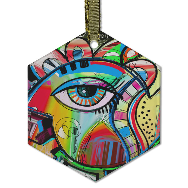 Custom Abstract Eye Painting Flat Glass Ornament - Hexagon