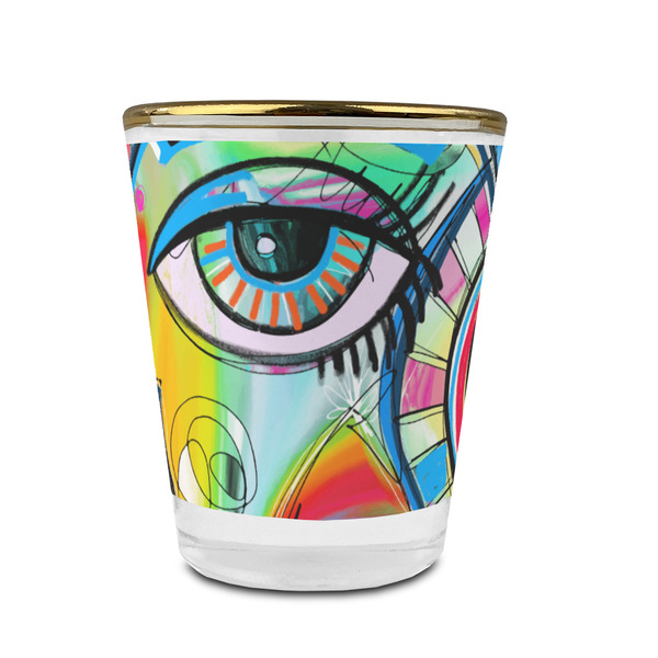 Custom Abstract Eye Painting Glass Shot Glass - 1.5 oz - with Gold Rim - Set of 4