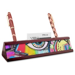 Abstract Eye Painting Red Mahogany Nameplate with Business Card Holder
