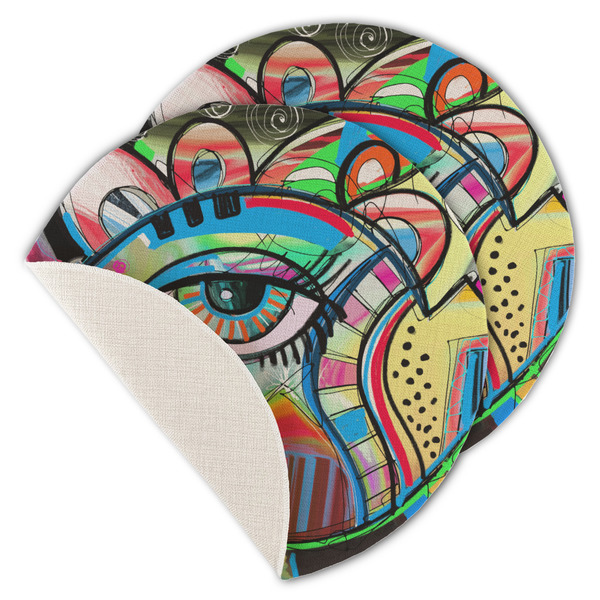 Custom Abstract Eye Painting Round Linen Placemat - Single Sided - Set of 4