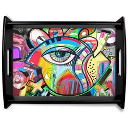 Abstract Eye Painting Black Wooden Tray - Large