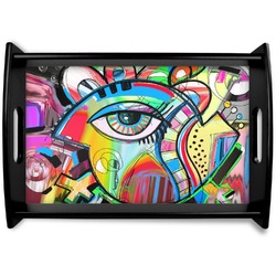 Abstract Eye Painting Black Wooden Tray - Small