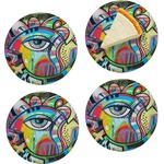 Abstract Eye Painting Set of 4 Glass Appetizer / Dessert Plate 8"