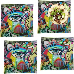 Abstract Eye Painting Set of 4 Glass Square Lunch / Dinner Plate 9.5"