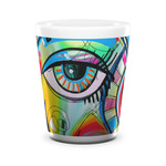 Abstract Eye Painting Ceramic Shot Glass - 1.5 oz - White - Set of 4