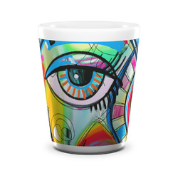 Abstract Eye Painting Ceramic Shot Glass - 1.5 oz - White - Set of 4