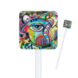 Abstract Eye Painting Square Plastic Stir Sticks - Single Sided