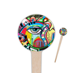 Abstract Eye Painting 4" Round Wooden Food Picks - Double Sided