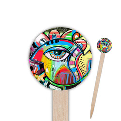Abstract Eye Painting 6" Round Wooden Food Picks - Single Sided