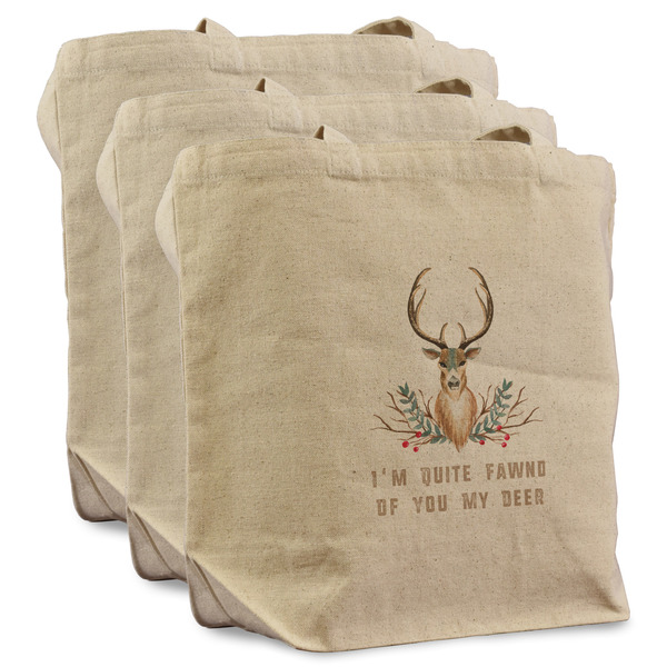 Custom Deer Reusable Cotton Grocery Bags - Set of 3 (Personalized)