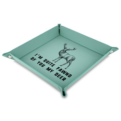 Deer Faux Leather Dice Tray - 9" x 9"  - Teal (Personalized)