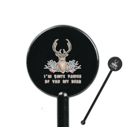 Deer 5.5" Round Plastic Stir Sticks - Black - Single Sided (Personalized)