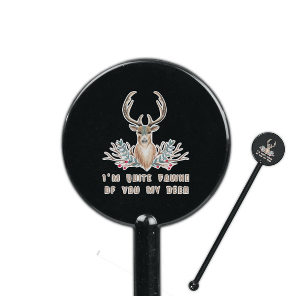 Custom Deer 5.5" Round Plastic Stir Sticks - Black - Single Sided (Personalized)