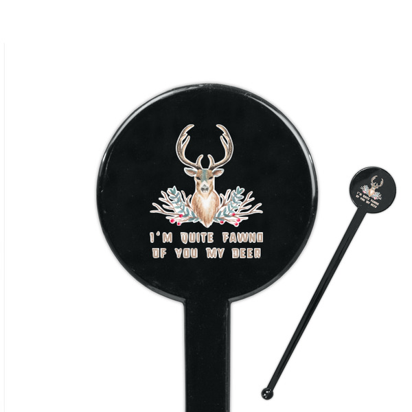 Custom Deer 7" Round Plastic Stir Sticks - Black - Double Sided (Personalized)