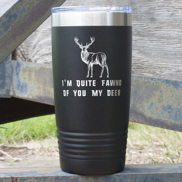 Custom Deer 20 oz Stainless Steel Tumbler - Black - Double Sided (Personalized)