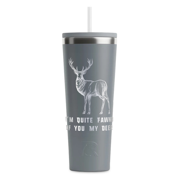 Custom Deer RTIC Everyday Tumbler with Straw - 28oz - Grey - Double-Sided (Personalized)