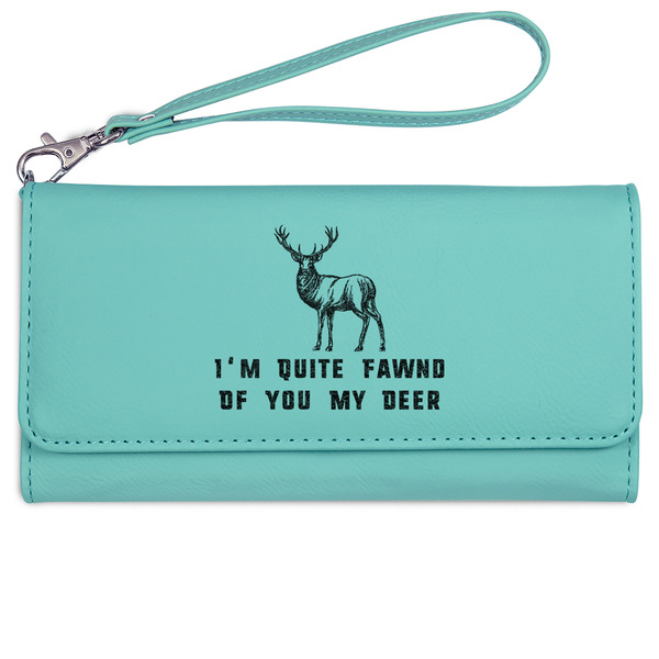 Custom Deer Ladies Leatherette Wallet - Laser Engraved- Teal (Personalized)