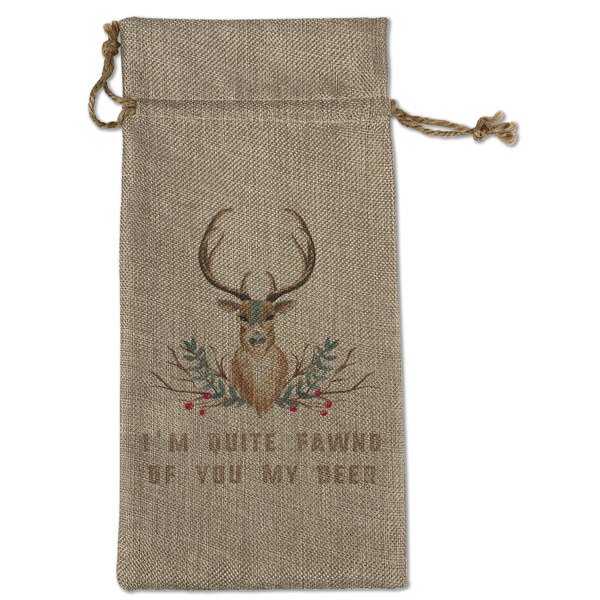 Custom Deer Large Burlap Gift Bag - Front (Personalized)