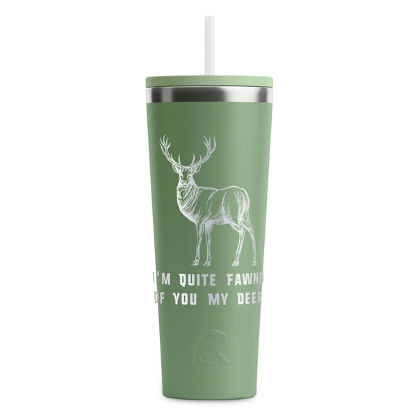 Custom Deer RTIC Everyday Tumbler with Straw - 28oz - Light Green - Single-Sided (Personalized)