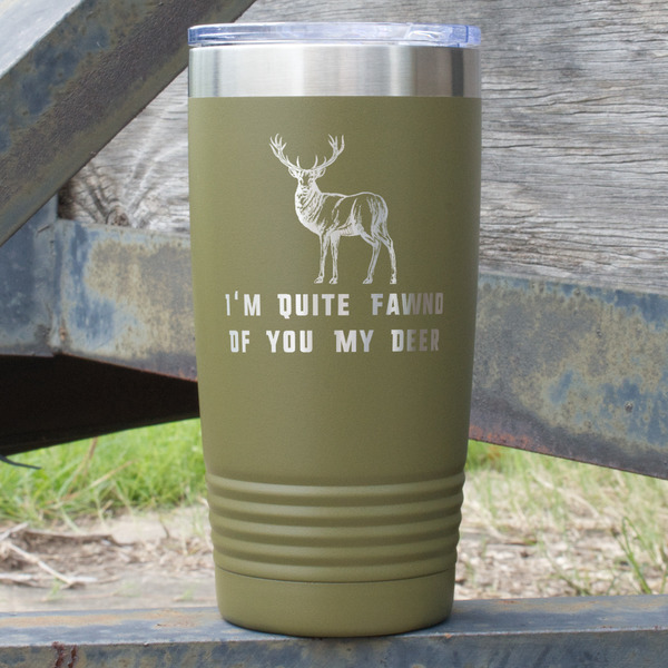 Custom Deer 20 oz Stainless Steel Tumbler - Olive - Double Sided (Personalized)