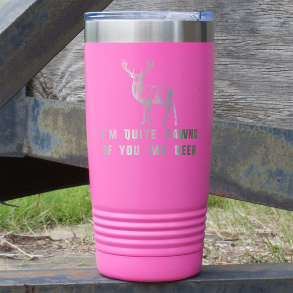 Custom Deer 20 oz Stainless Steel Tumbler - Pink - Single Sided (Personalized)