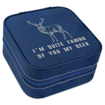 Deer Travel Jewelry Box - Navy Blue Leather (Personalized)