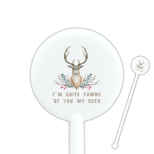 Custom Deer 5.5" Round Plastic Stir Sticks - White - Double Sided (Personalized)