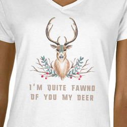Deer Women's V-Neck T-Shirt - White - Small (Personalized)