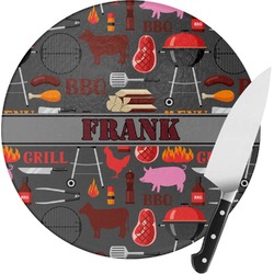 Barbeque Round Glass Cutting Board - Small (Personalized)