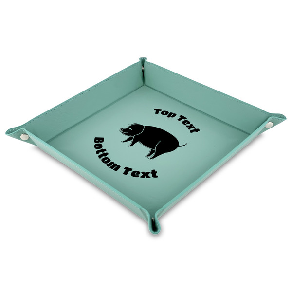 Custom Barbeque Faux Leather Dice Tray - 9" x 9"  - Teal (Personalized)