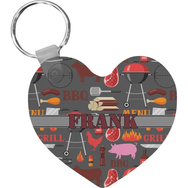 Custom Barbeque Heart Plastic Keychain w/ Name or Text