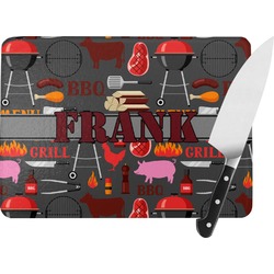 Barbeque Rectangular Glass Cutting Board - Large - 15.25"x11.25" w/ Name or Text