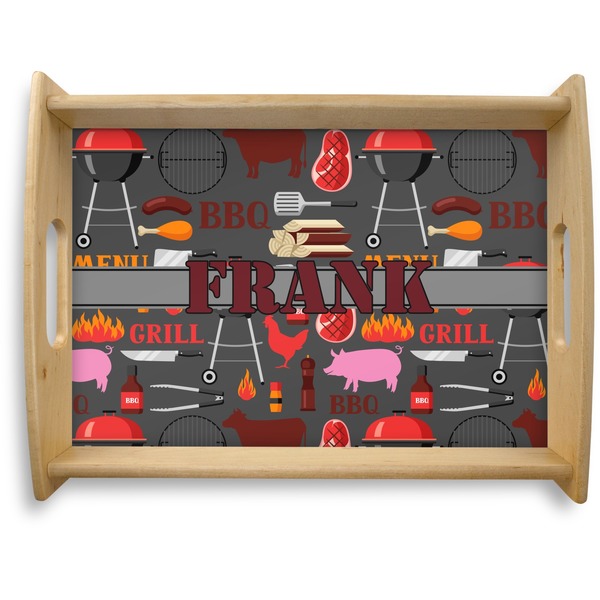 Custom Barbeque Natural Wooden Tray - Large (Personalized)