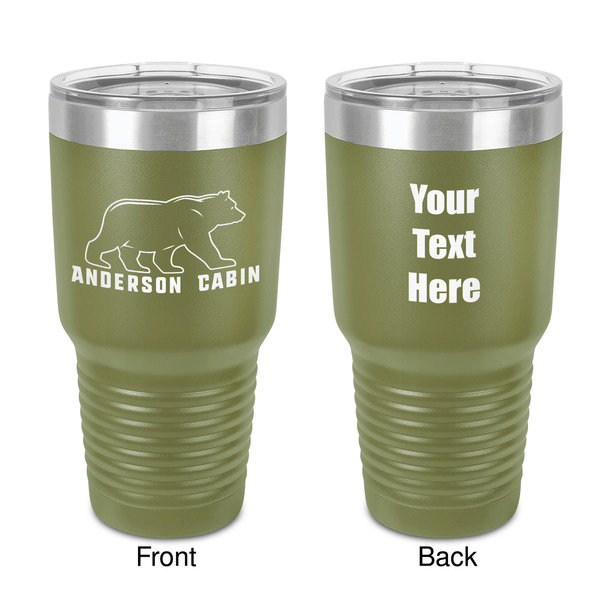 Custom Cabin 30 oz Stainless Steel Tumbler - Olive - Double-Sided (Personalized)