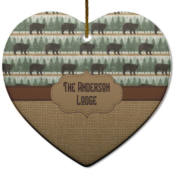 Custom Cabin Heart Ceramic Ornament w/ Name or Text