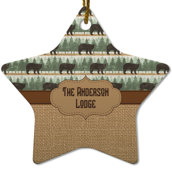 Custom Cabin Star Ceramic Ornament w/ Name or Text