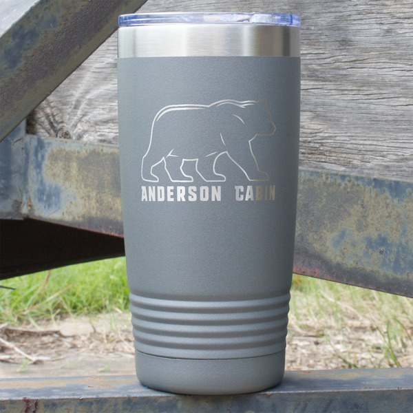 Custom Cabin 20 oz Stainless Steel Tumbler - Grey - Double Sided (Personalized)