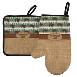 Cabin Left Oven Mitt & Pot Holder Set w/ Name or Text