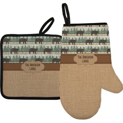 Cabin Right Oven Mitt & Pot Holder Set w/ Name or Text