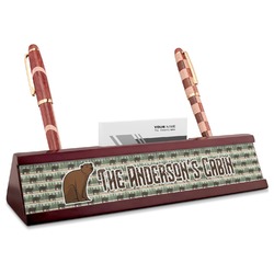 Cabin Red Mahogany Nameplate with Business Card Holder (Personalized)