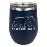 Cabin Stemless Stainless Steel Wine Tumbler - Navy - Double Sided (Personalized)