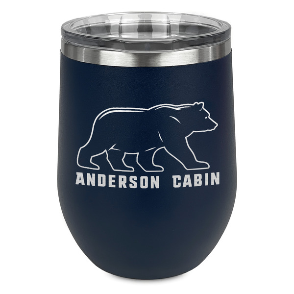 Custom Cabin Stemless Stainless Steel Wine Tumbler - Navy - Double Sided (Personalized)