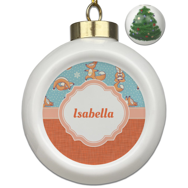 Custom Foxy Yoga Ceramic Ball Ornament - Christmas Tree (Personalized)